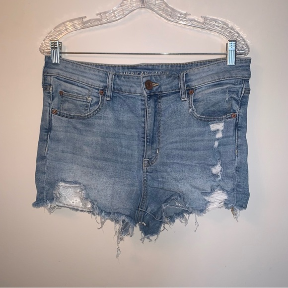 American Eagle Outfitters Faded Blue Ripped Jean Shorts Super Stretch - Picture 1 of 9